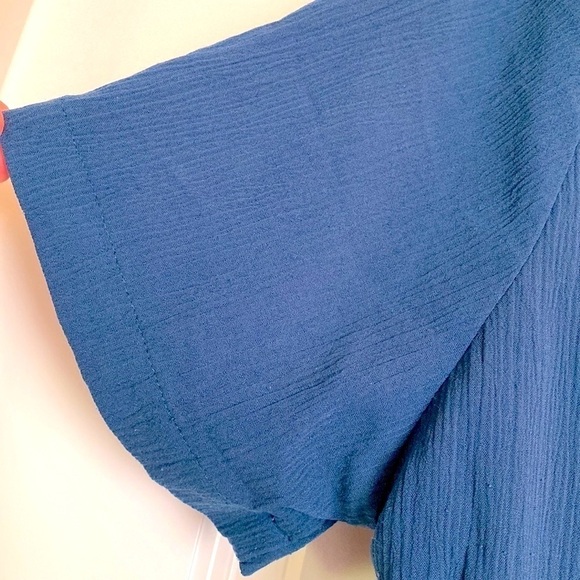 Cascais Shirt Dress Womens 16 Teal Button down pockets crinkle Beach simple - Picture 3 of 6